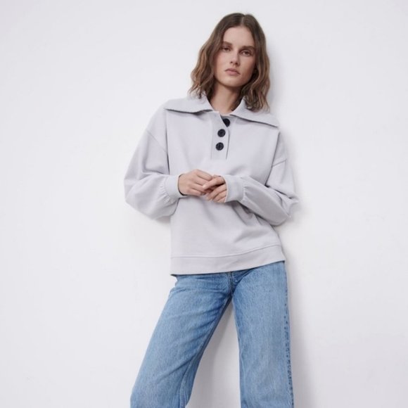 Zara Sweaters - Zara Rib  Polo Sweatshirt
